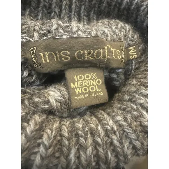 Inis Crafts 100% Merino Wool Poncho Sweater Cape Fringe Brown Irish Made S/M - Picture 9 of 16